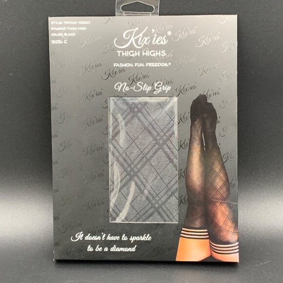 Kixies Other - Kixies Thigh Highs Black Diamond Pattern Size C No-Slip Grip Tiffany 1305C